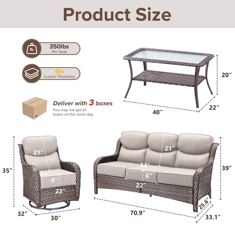 Gymojoy 4-Piece Patio Furniture Set with Swivel Glider Chairs, 6-Inch Ultra-Plush Cushions & Water-Resistant Olefin Fabric