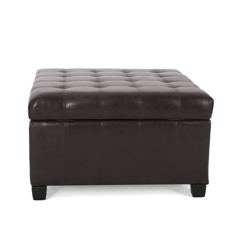 Veronica Contemporary Tufted Leather Storage Ottoman by Christopher Knight Home
