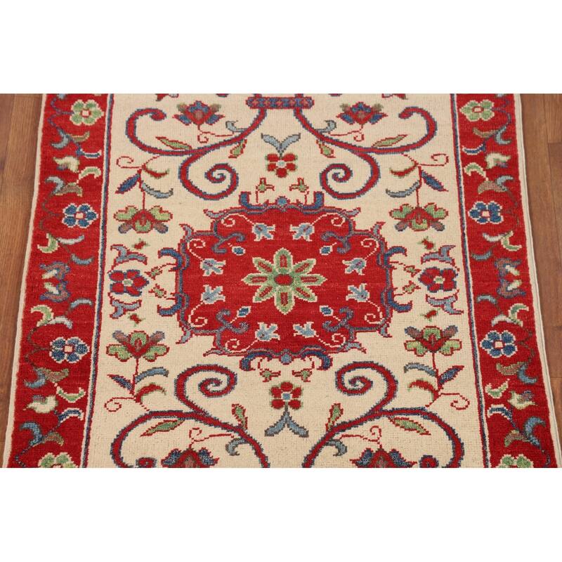 Kazak Accent Rug Hand-Knotted Floral Wool Carpet - 2'8" x 3'9"