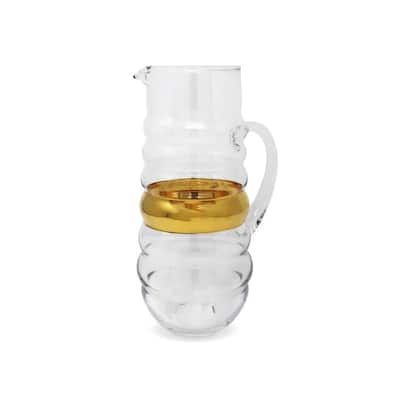 Glass Pitcher With Linear Design And Gold Stripe