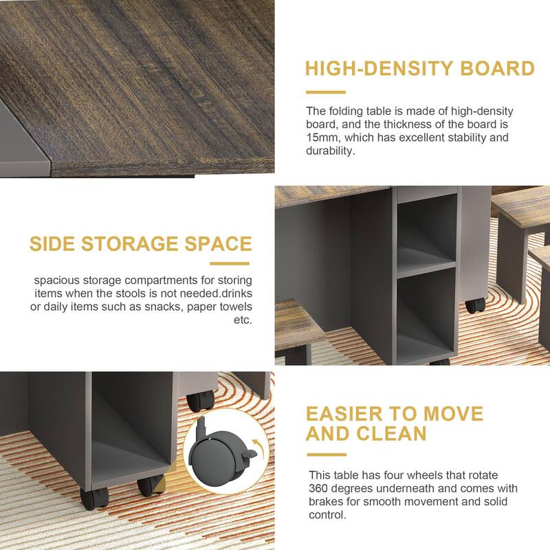 5 Pieces Folding Extendable Dining Table Set with 4 Chairs for 4 Peoples, 55'' Drop Leaf Wood Kitchen Dining Room Table Set with