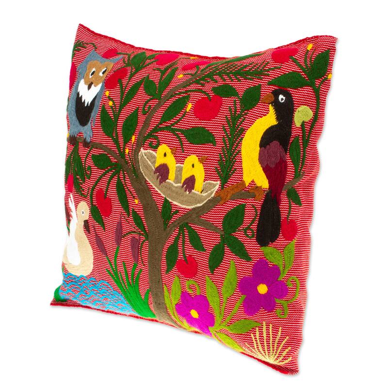 Novica Handmade Jungle Wings Embroidered Cotton Cushion Cover