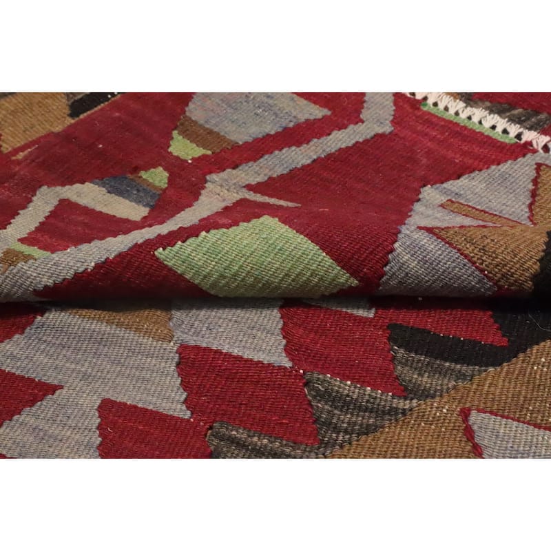 Hand Woven Oriental 100% Wool Carpet Southwestern Tribal Red Kilim Area Rug - 8' 0'' X 6' 6''
