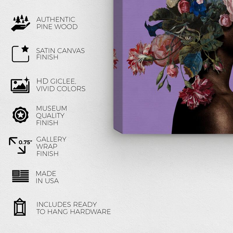 Wynwood Studio Canvas Floral and Botanical Floral Crown Portrait Purple and Modern & Contemporary Wall Art Canvas Print