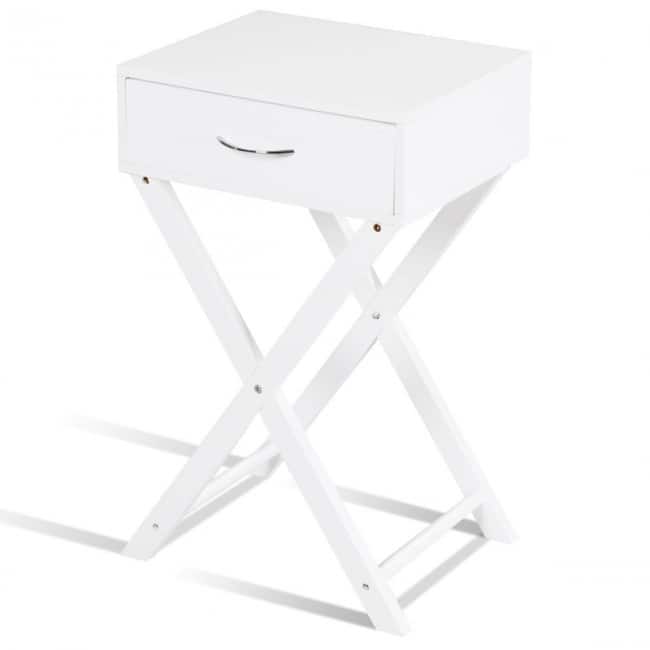 Modern Nightstand X-Shape Drawer Accent Side End Table - White - L16'' x D11'' x H26''