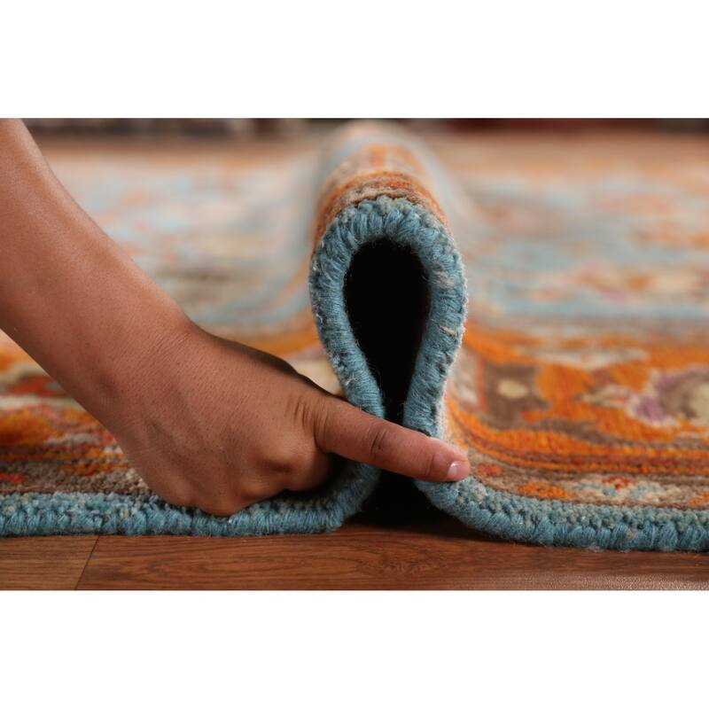 Blue Heriz Serapi Indian Area Rug Hand-Knotted Traditional Wool Carpet - 8'10" x 11'9"