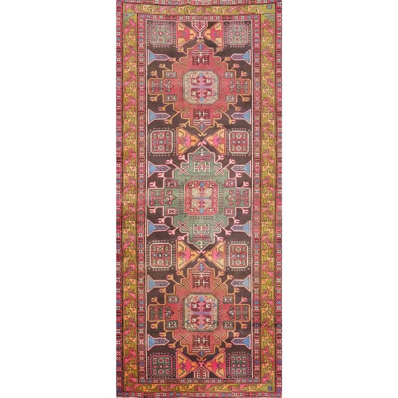 Hand Knotted Oriental 100% Wool Carpet Traditional Geometric Multi-Colored Meshkin Runner Rug - 9' 9'' X 3' 11''