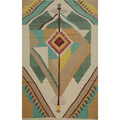 Hand Woven Oriental 100% Wool Carpet Southwestern Tribal Multi-Colored Kilim Area Rug - 8' 8'' X 6' 0''
