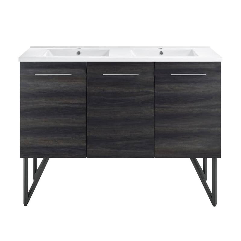 Swiss Madison SM-BV224D Annecy 48" Free Standing Double Basin Vanity - Black Walnut / White - Walnut Finish