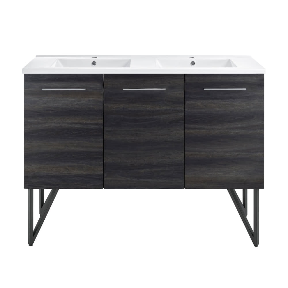 Swiss Madison SM-BV224D Annecy 48" Free Standing Double Basin Vanity - Black Walnut / White