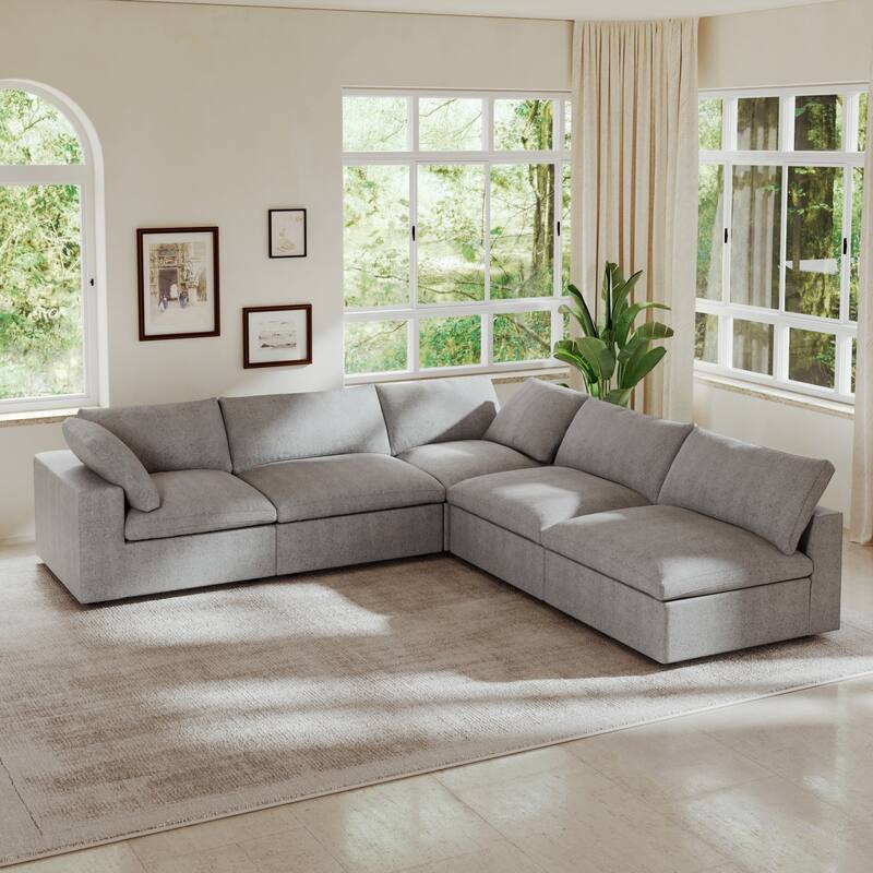 120.45'' Oversize Down Filled Corner 5-seats Sectional Sofa Couch - Grey