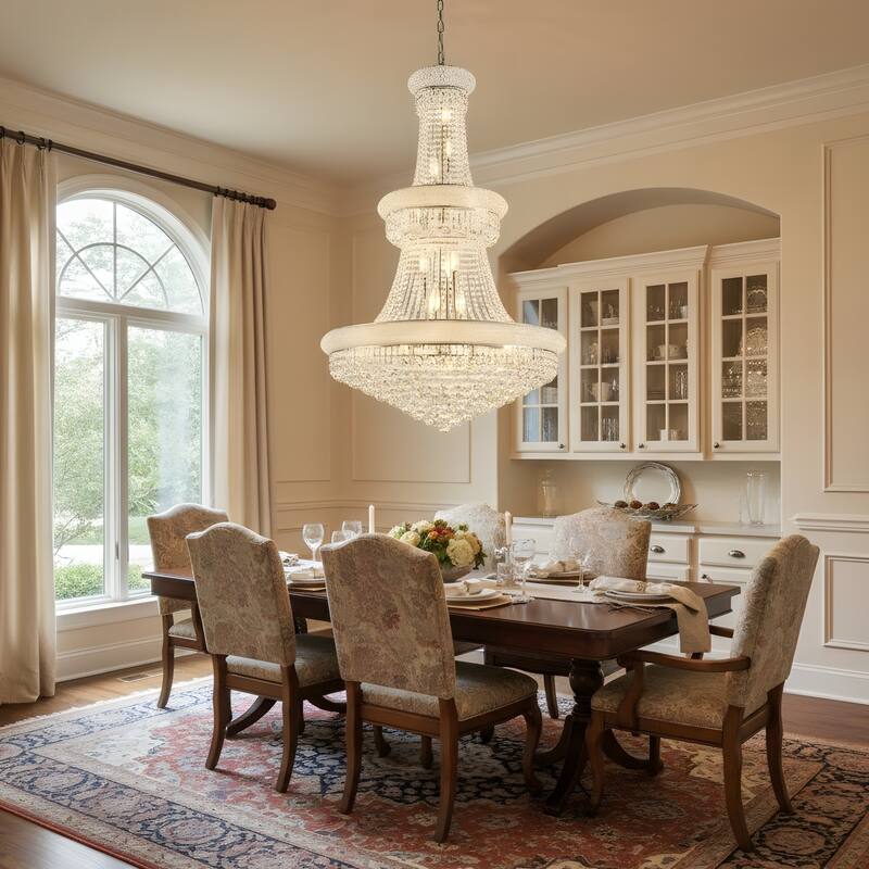 32-Inch Crystal Chandelier, 27-Light Ceiling Light with LED Bulbs - N/A