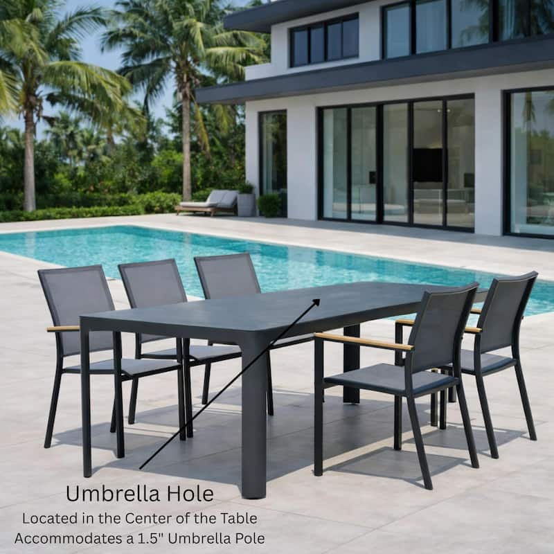 Quay Tribeca Dark Grey 1-Piece Aluminum Outdoor Dining Table with Ceramic Glass Top