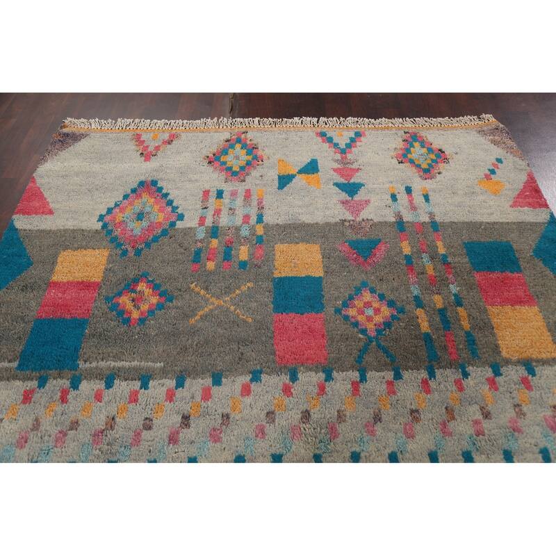Tribal Moroccan Oriental Area Rug Wool Hand-knotted Living Room Carpet - 6'11" x 10'5"