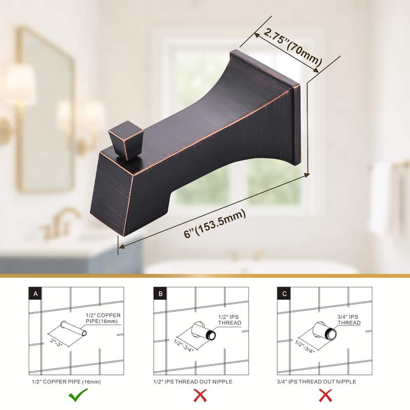WOWOW Integrated Diverter Square Bathtub Spout in Modern