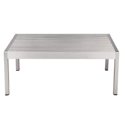 Cilo 32 Inch Outdoor Coffee Table, Gray Aluminum Frame, Rectangular Design