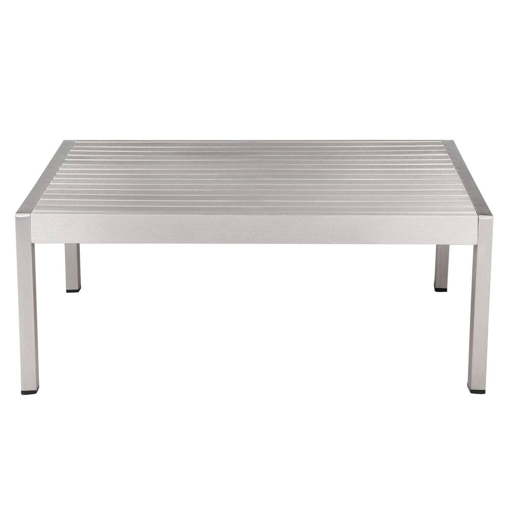 Cilo 32 Inch Outdoor Coffee Table, Gray Aluminum Frame, Rectangular Design