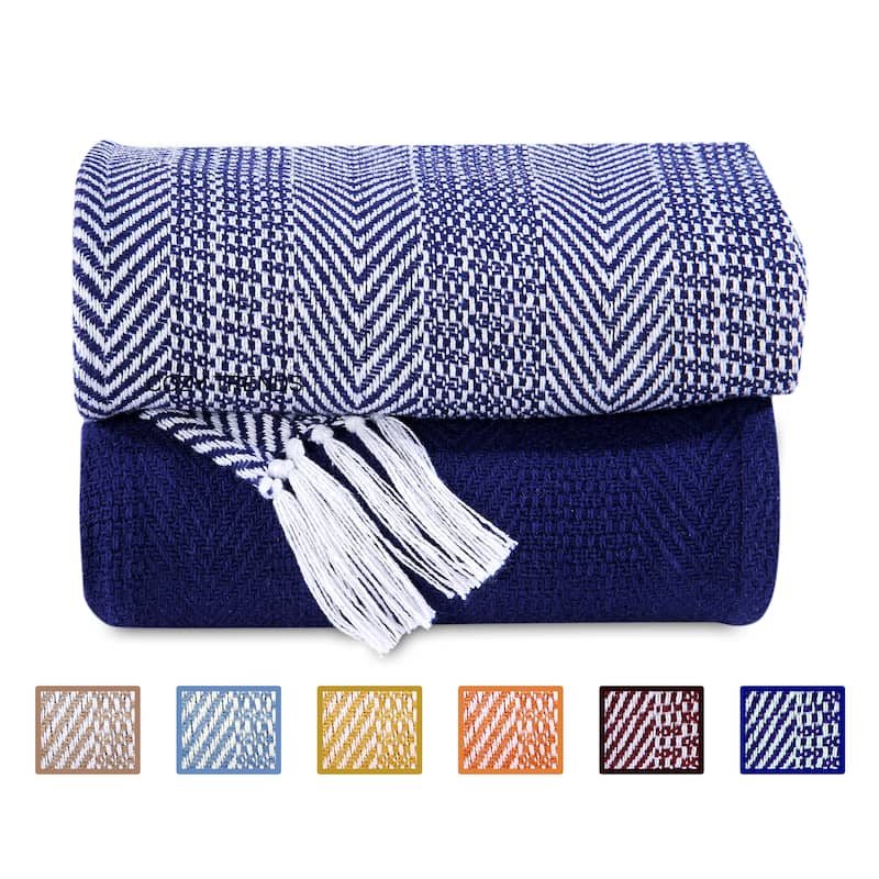 100% Cotton All Season Throw Blankets Herringbone 50''x 60'' Set of 2