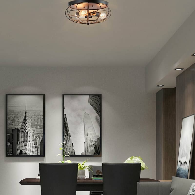 Semi Flush Mount Ceiling Light with Industrial Retro Design - 15.5" x 15.5" x 8" (L x W x H)