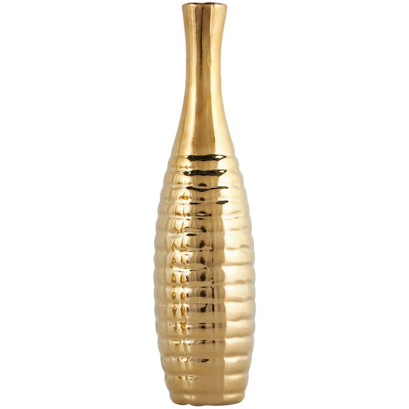 Ceramic Slim Textured Bottleneck Vase with Varying Patterns - Set of 3 Silver, Gold, White - Roche River Decor