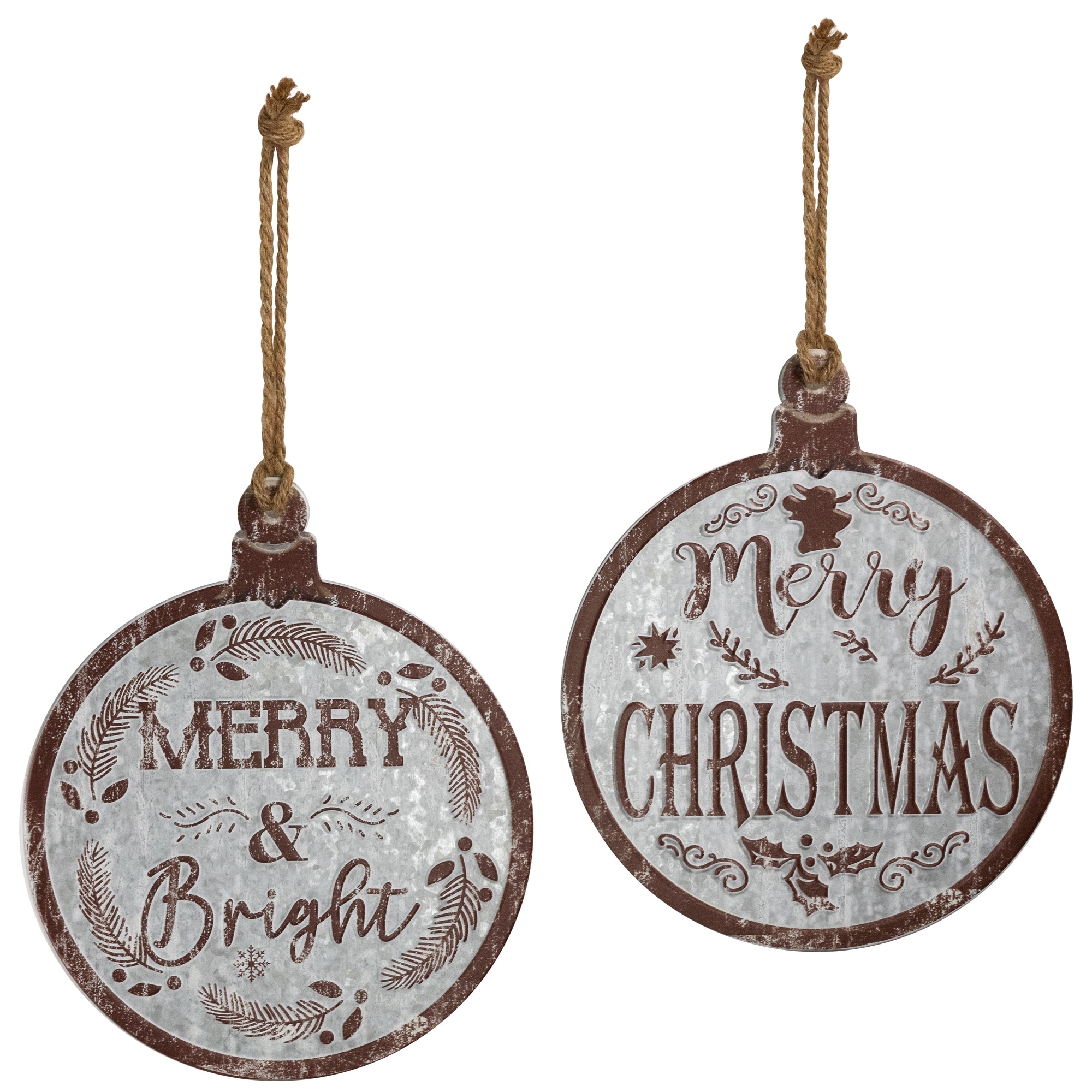 Merry Christmas and Merry and Bright Wall Signs - 14" - Gray and Brown - Set of 2