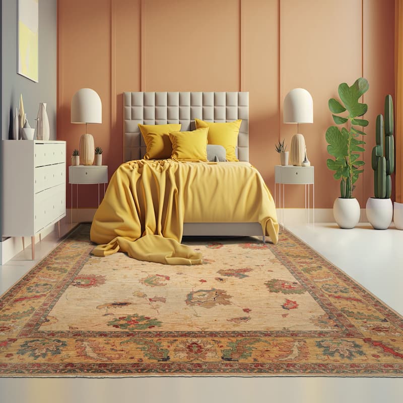 9'7''x12'9'' Hand Knotted Wool Beige Arts & Crafts Oushak Vintage Oriental Rug - 9' 7'' x 12' 9'' - 9' 7'' x 12' 9''