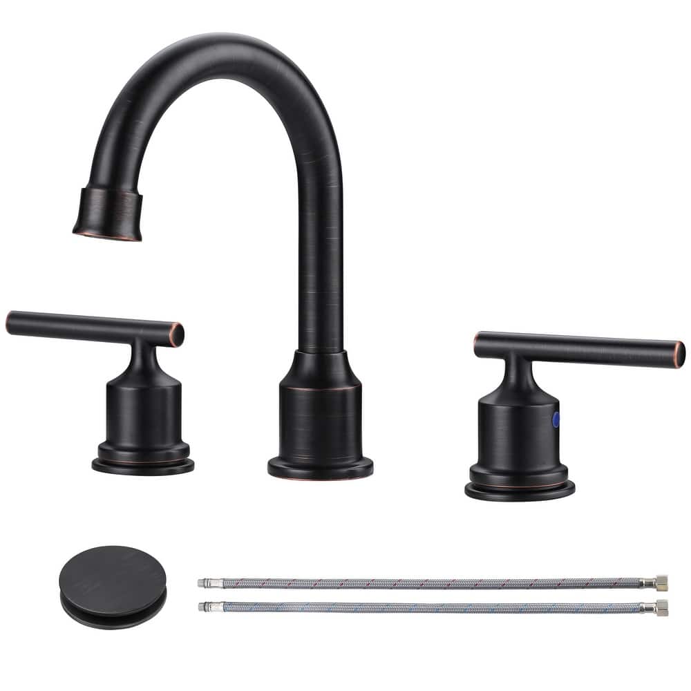 WOWOW 8 in. Widespread Double-Handle Bathroom Faucet with Drain Kit