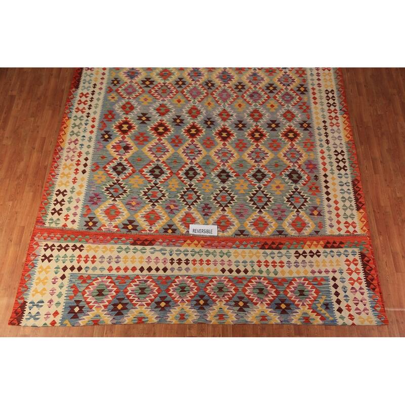 Kilim Oriental Large Rug Flatweave Tribal Wool Carpet - 9'10"x 16'3"
