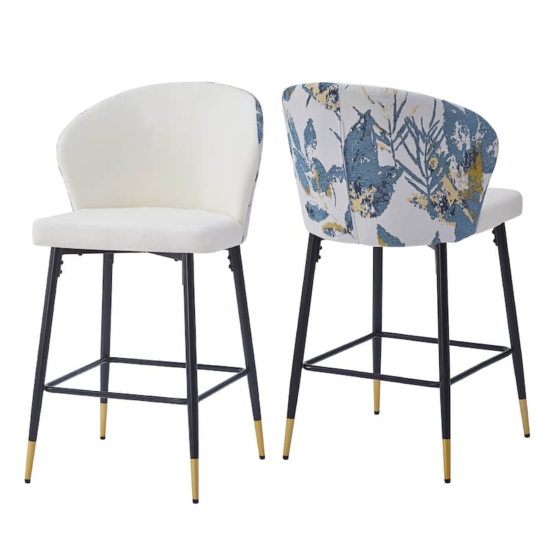 Kaedros 28" Seat Height Upholstered Jacquard Bar Stools with Footrest by Christopher Knight Home