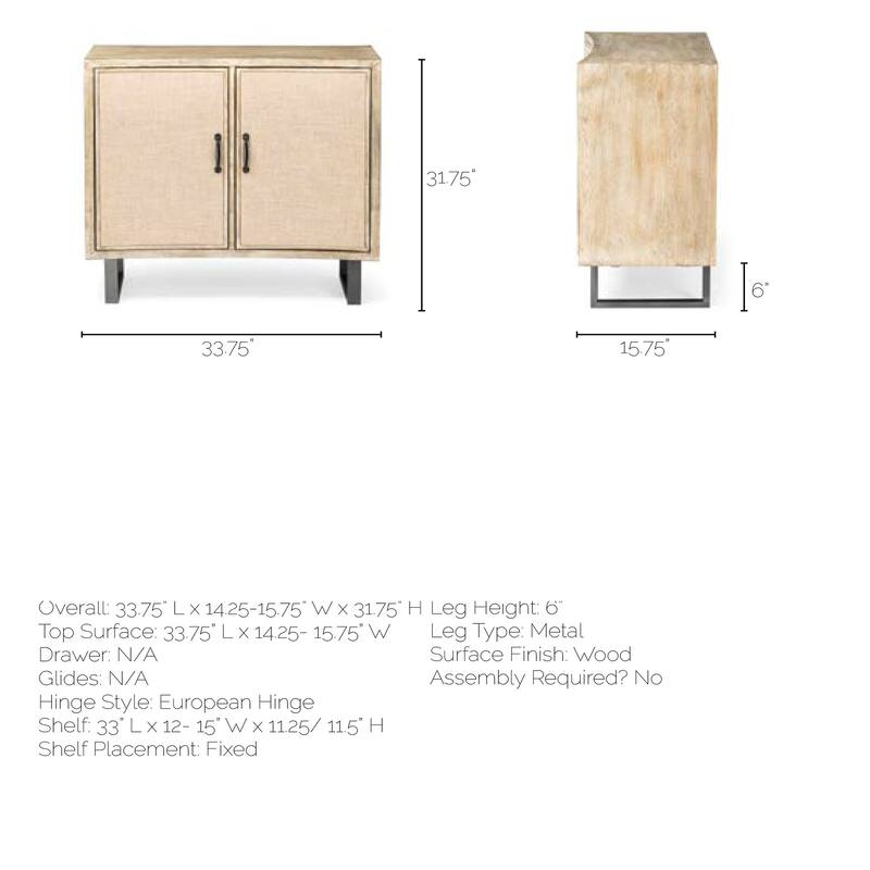 Bellefontaine Natural Fir Veneer & Fabric w/ Graphite Frame & 2 Doors Accent Cabinet