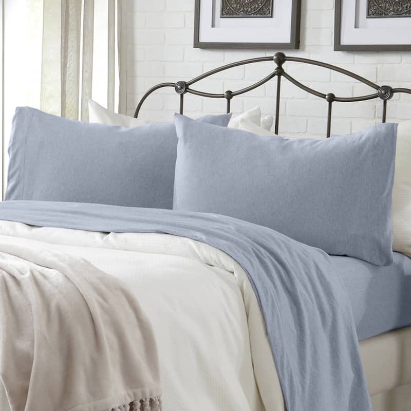Linery & Co. Heathered Melange Cotton Jersey Knit Sheet Set - Twin - Sky Blue