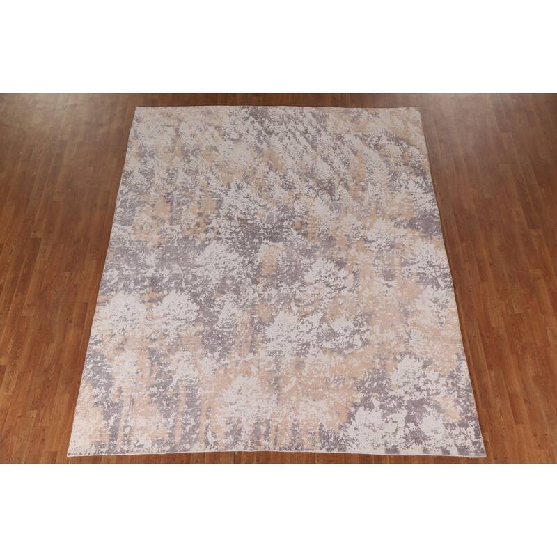 Abstract Modern Area Rug Hand-Knotted Beige Wool Carpet - 7'9"x 9'9"