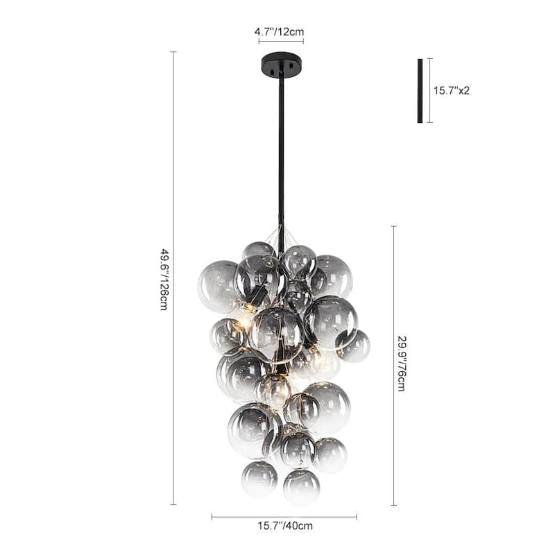 Creative 3-Light Cluster Clear Glass Bubble Chandelier For Dining Room - 15.7 in