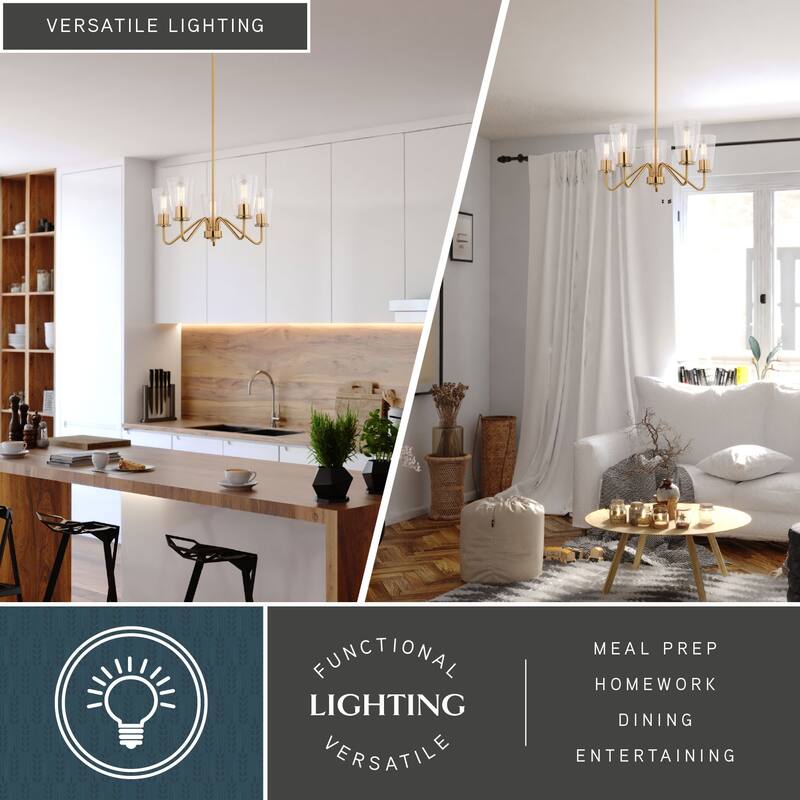 Beverly Chandelier Light Fixture Clear Glass Shade, LED Compatible