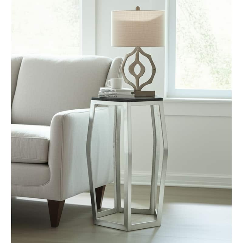 Marble Side Table Metal Frame Modern Narrow Accent for Home Decor - Silver/ Black - Marble - 15" x 15" x 22"