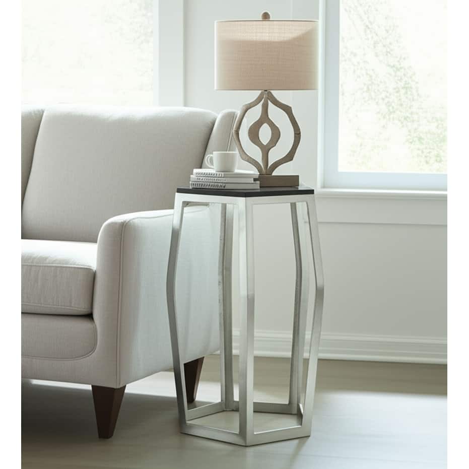 Marble Side Table Metal Frame Modern Narrow Accent for Home Decor