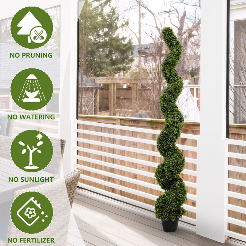 GDFStudio - Vallador Spiral Topiary Trees Artificial Boxwood UV Resistant Elegance（Set of 2）