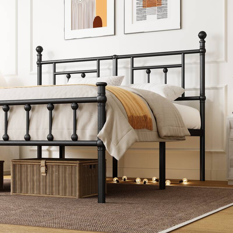 Black Metal Bed Frame with Headboard and Underbed Storage, Easy Assembly