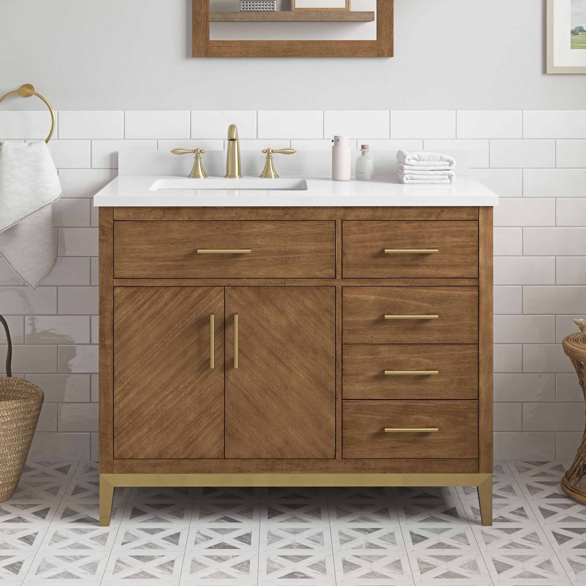 OVE Diya Undermount Single Sink Bathroom Vanity with White Engineered Marble Top