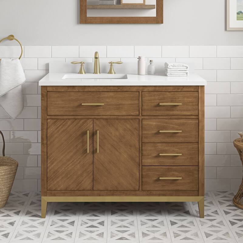 Diya Undermount Single Sink Bathroom Vanity with White Engineered Marble Top