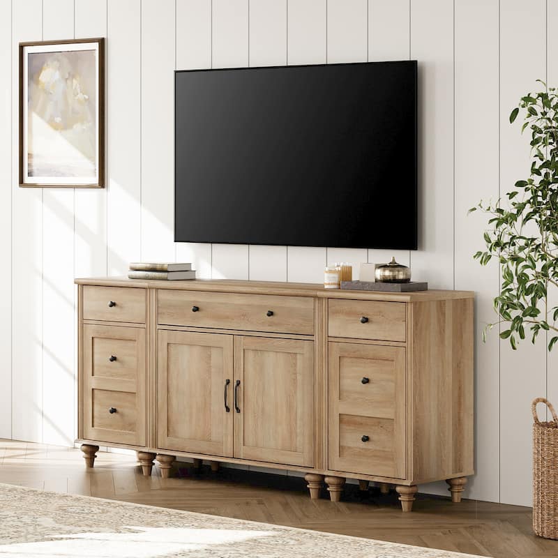 Farmhouse TV Stand with Doors and Drawer﻿ - 3 Drawers and 4 Doors - Oak