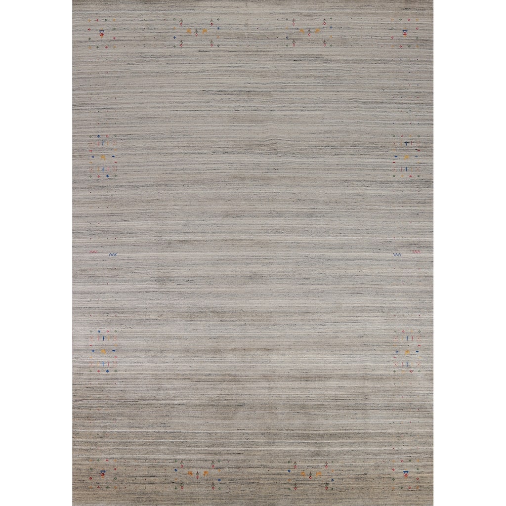Striped Gabbeh Indian Area Rug Tribal Handmade Wool Carpet - 9'1" x 11'9"