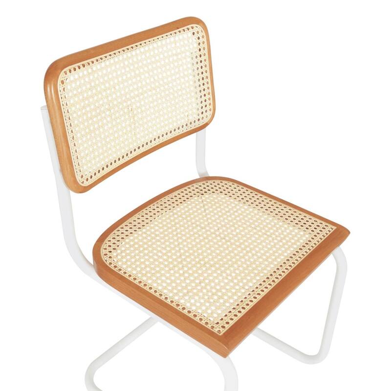 Breuer Chair Company Marcel Breuer Cesca Cane Cantilever Side Chair w/ White Steel Frame (Various Wood & Cane Colors)