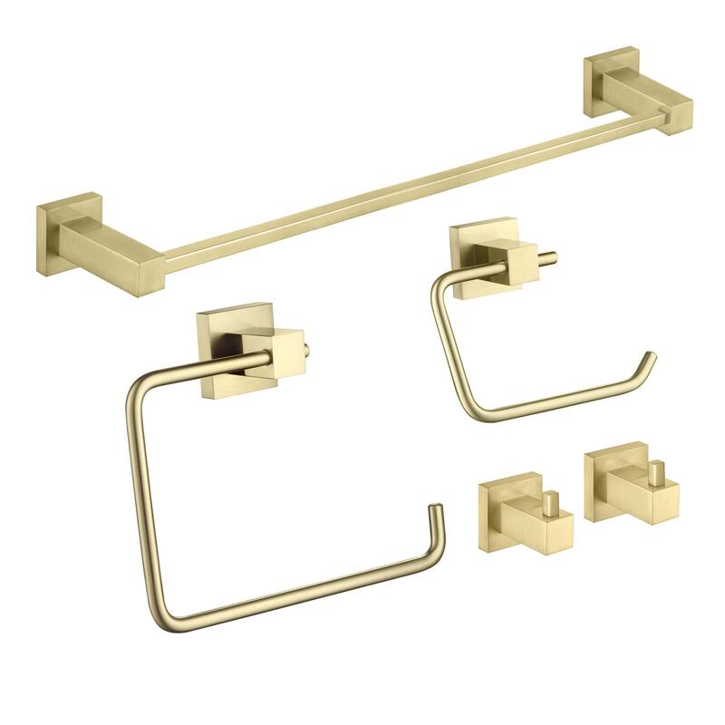 Cube 5-Piece Bathroom Hardware Set - Brushed Gold