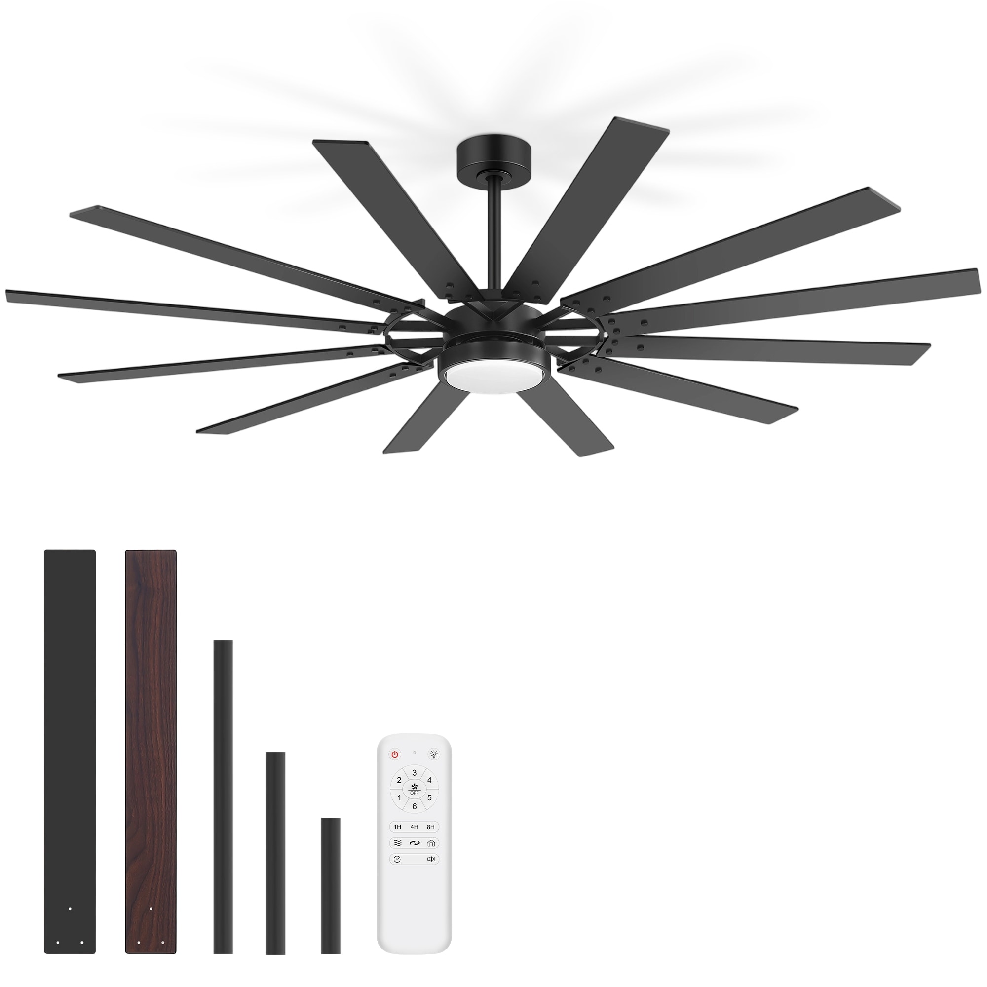 72 Inch LED Ceiling Fan with Light, 12 Blade DC Motor, Remote Control, 6 Speeds, Reversible Airflow, Quiet Indoor Fan