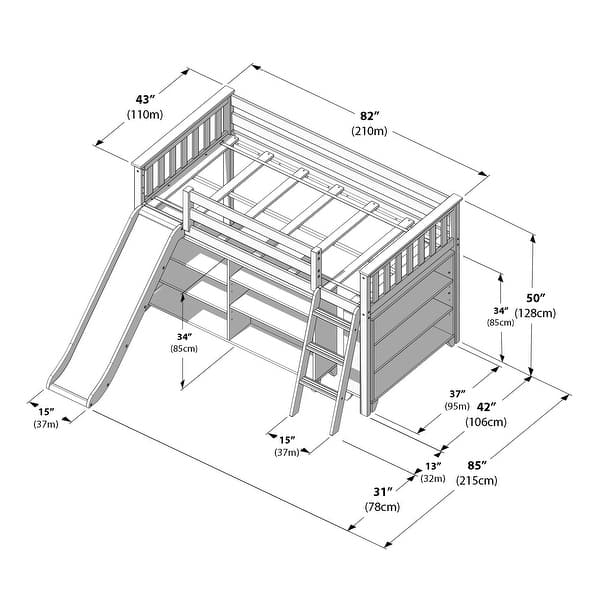 Max & Lily Twin-Size Low Loft with 3-Shelf Bookcase and 6-Shelf Bookcase