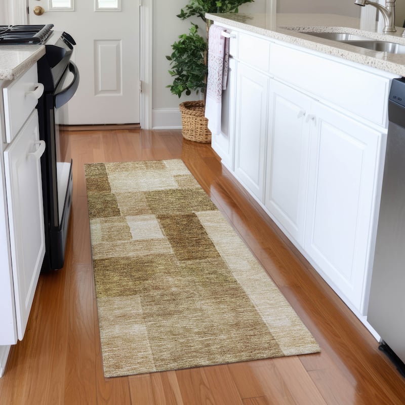 Machine Washable Indoor/ Outdoor Contemporary Geo Chantille Rug - Terracotta - 2'3" x 7'6"