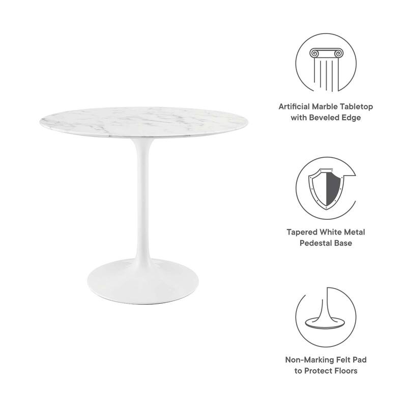 Round Artificial Marble Dining Table - White