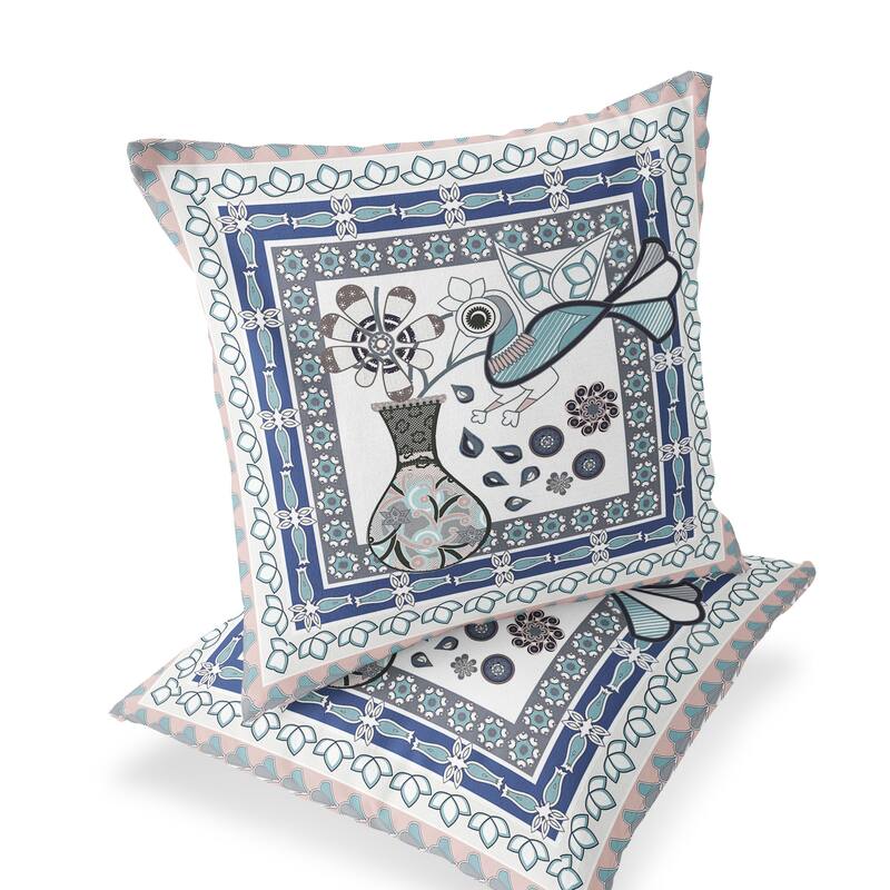 HomeRoots Set of Two 16" X 16" Gray and White Peacock Blown Seam Floral Indoor Outdoor Throw Pillow - 16.00' X '16.00' X '5.00