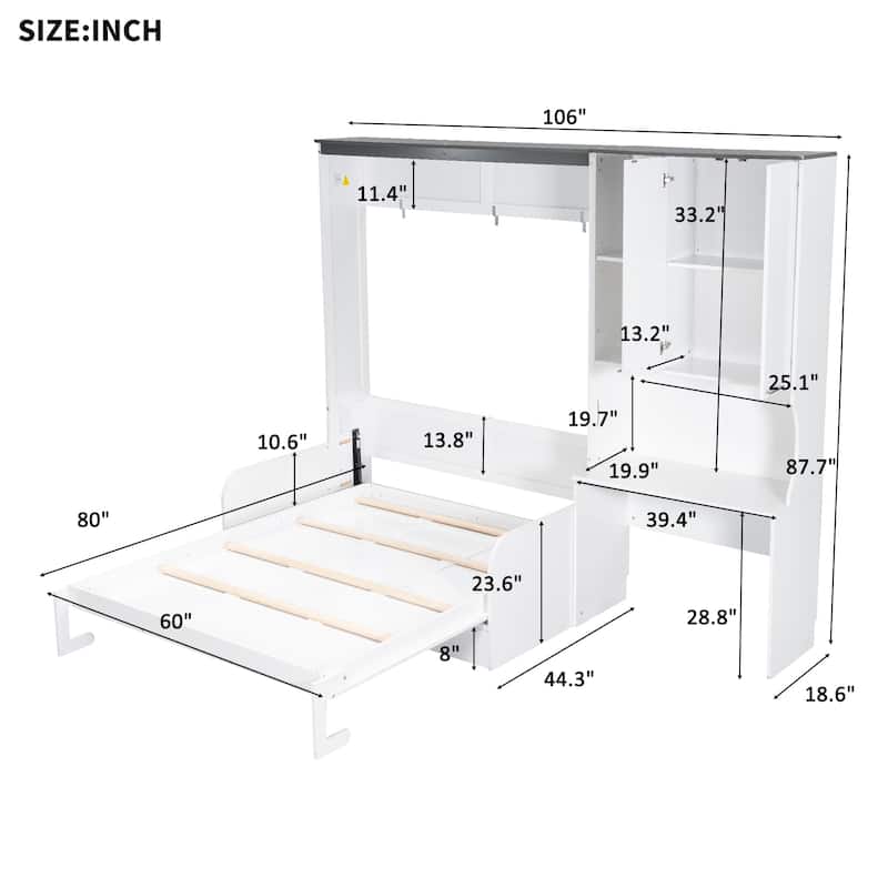 Full/Queen Murphy Bed with Sofa, Desk, and Storage Cabinet - Space-Saving Foldable Wall Bed Design